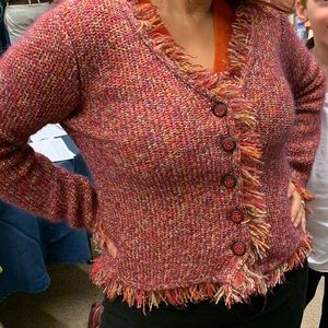 Curio knit cardigan sweater w/fringe Small